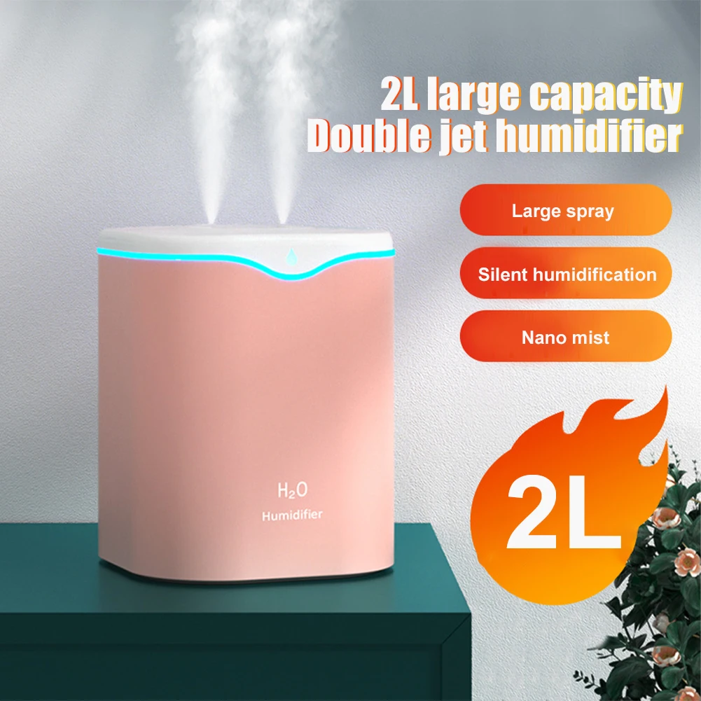 

2L Air Humidifier Essential Oil Aroma Diffuser Double Nozzle With Coloful LED Light Ultrasonic Humidifiers Aromatherapy Diffuser