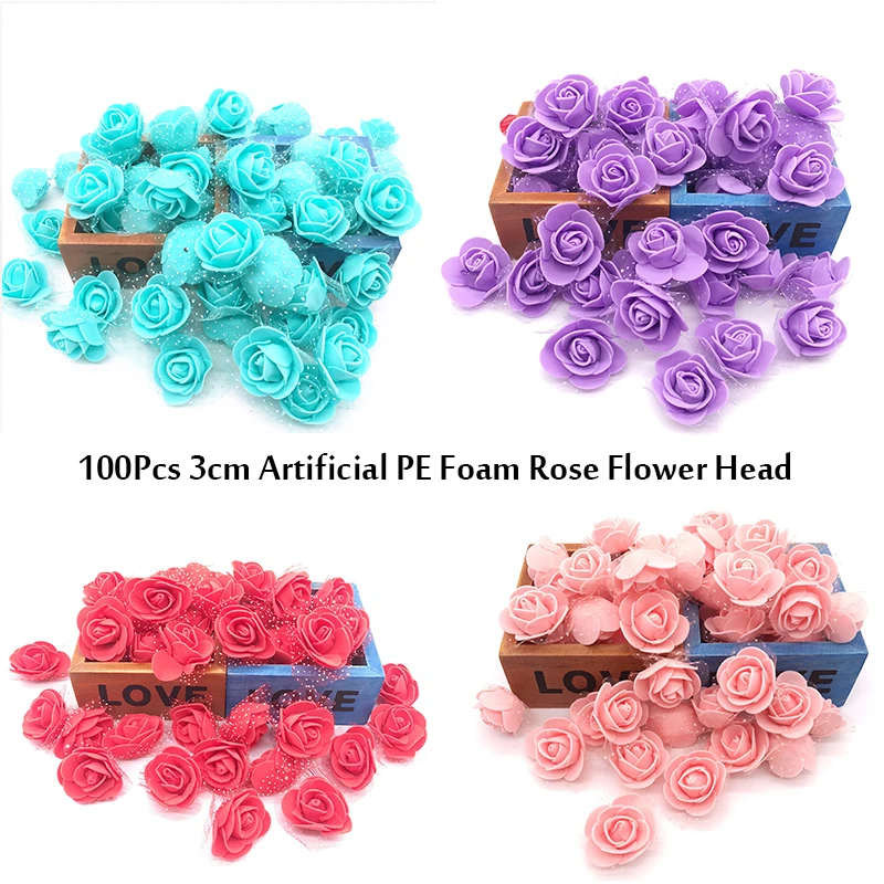 

100Pcs/lot 3cm DIY Handmade Foam Flowers 3cm Rose Flower Head Artificial PE Foam Rose Wedding Decoration Scrapbooking Crafts