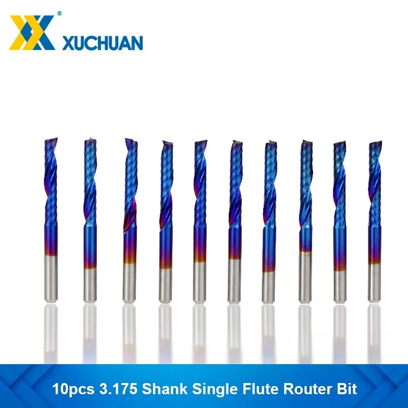 

10pcs Single Flute CNC Router Bit 1/8 inch Shank Tungsten Carbide Spiral End Mills Milling Cutter for Wood