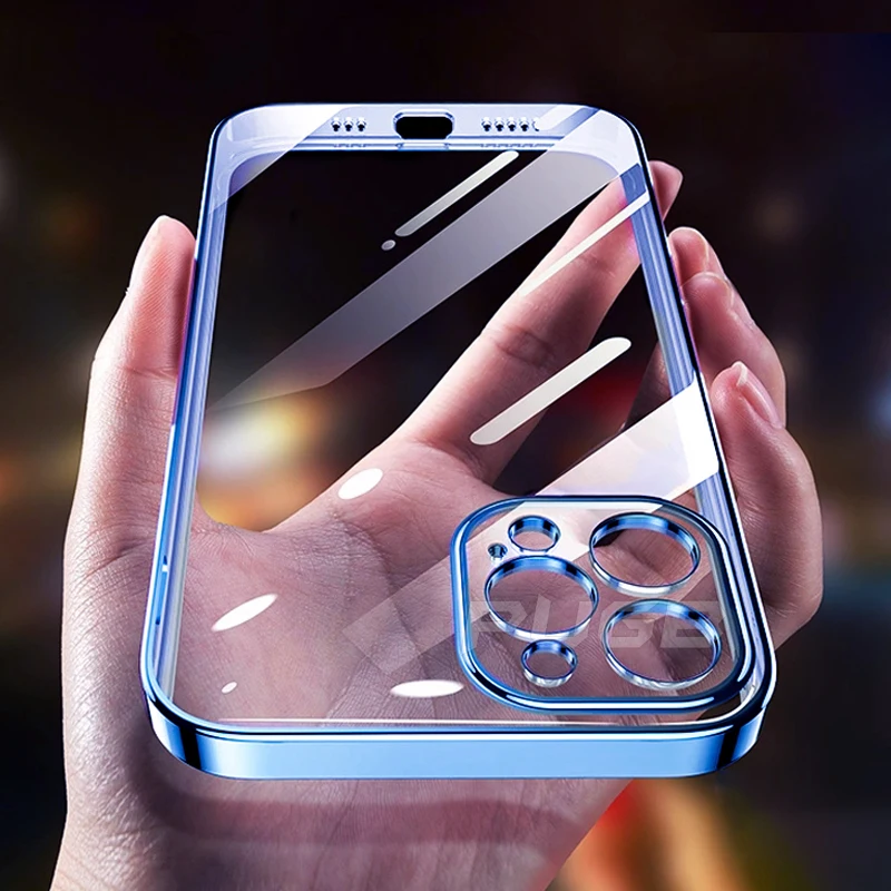 

Luxury Transparent Square Frame Plating Case for iPhone 13 12 11 Pro Max Mini iPhone X Xs Xr 7 8 Plus SE 2020 Soft Clear Cover