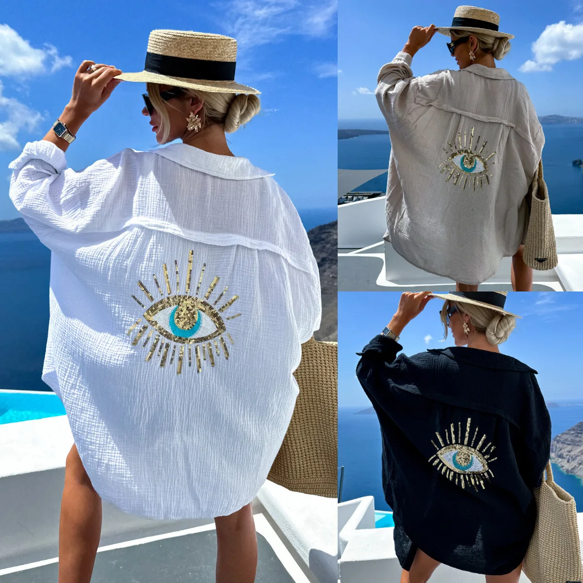 Рубашка женская Свободная с длинным рукавом Повседневная Блузка на пуговицах