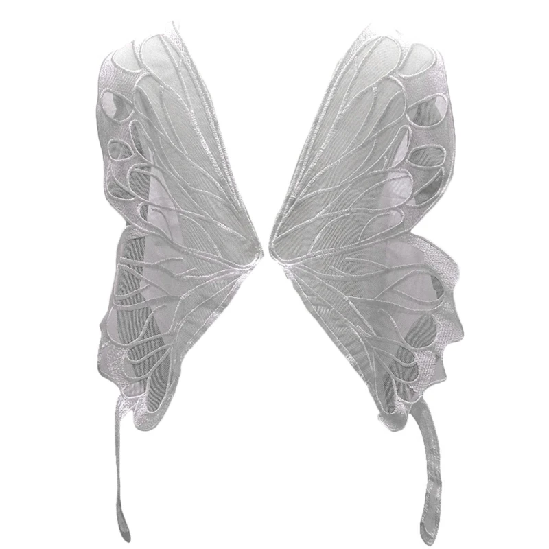 

1 Pair Embroidered Butterfly Wings Back Collar Gown Appliques Lace Mesh Corsage Patches for Dress DIY Crafts Drop Shipping