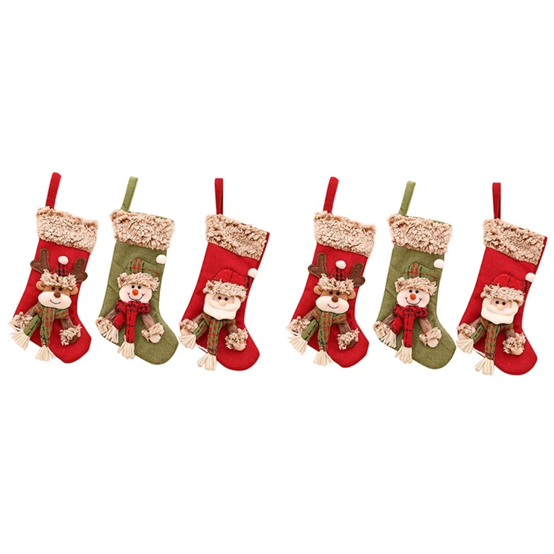 

6 Pcs Christmas Stocking Santa Claus Candy Sock Gift Bag Xmas Tree Hanging Decor Bag