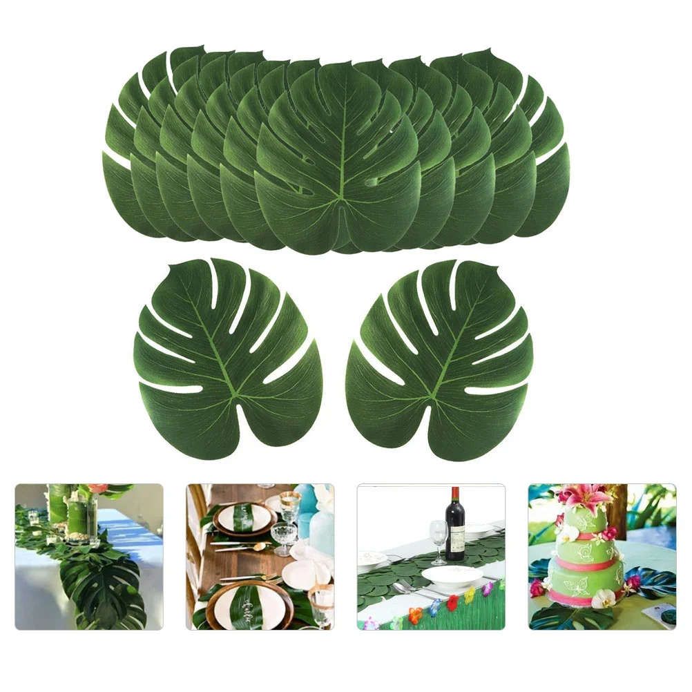 

12 Pcs Artificial Palm Leaves Decorations Dining Table Wedding Fireplace Cloth Hawaii Runner Leaf Mats Placemat