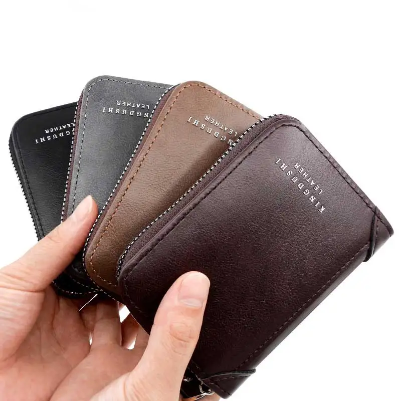 Men's Short Wallet Mini ID Card Holder Multi Card Slot Zipper Coin Purse Business Leather Money Bag PU Key Ring Soft Clip 2023