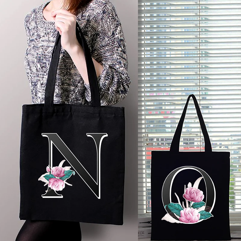 

Shopping Bag Tote Bags Black Letter Women Canvas Cloth Folding Mom Designer Handbags Women's Woman Shopper Woman's Large Big Sac