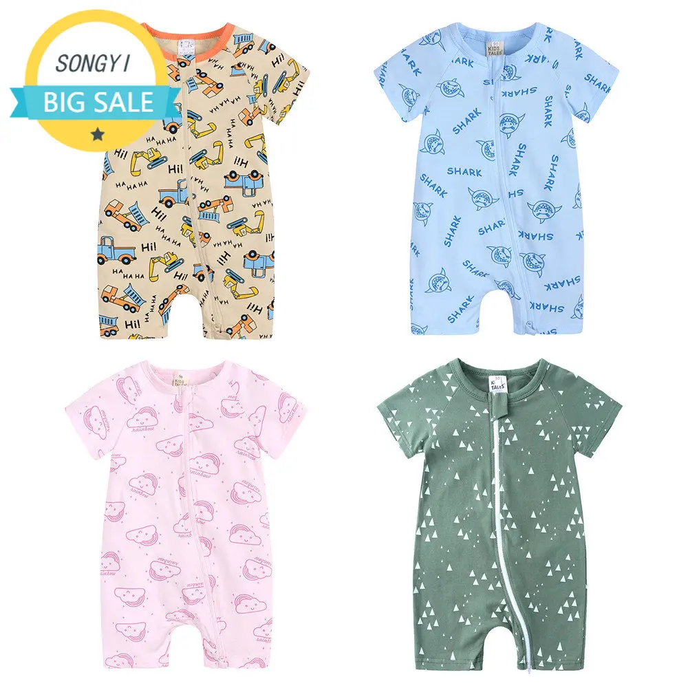 Baby Rompers Summer Zipper Short Seelve Unisex Cotton Cartoon Baby Clothes Newborn Infant Romper Toddler Costume 3-24 Months