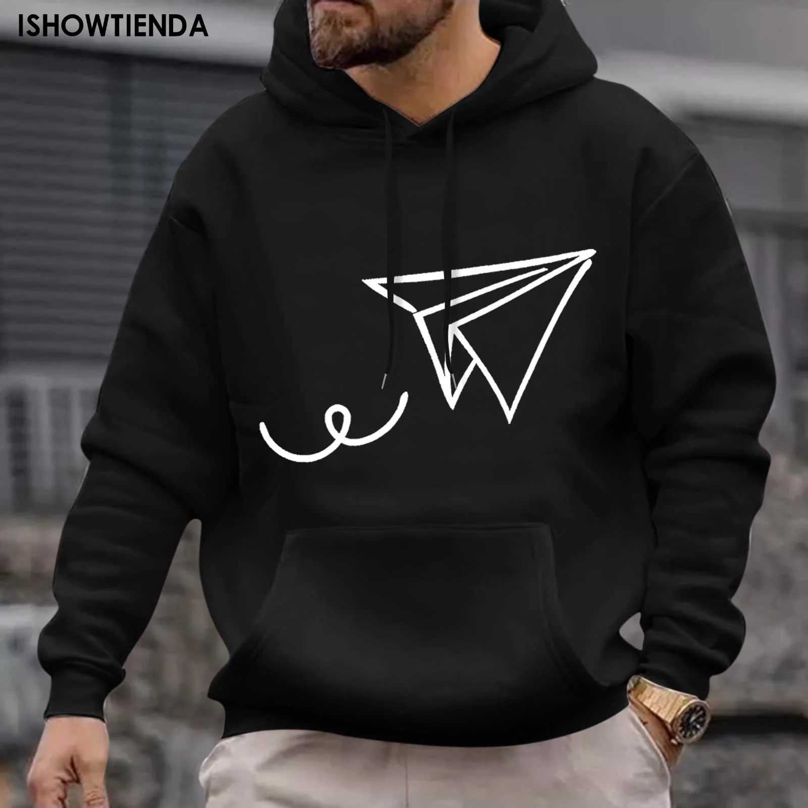 

Мужские плюшевые толстовки с принтом, флисовый свитер, повседневное пальто, свитшоты с карманами, толстовки с принтом в виде бумажного самолета на осень и зиму