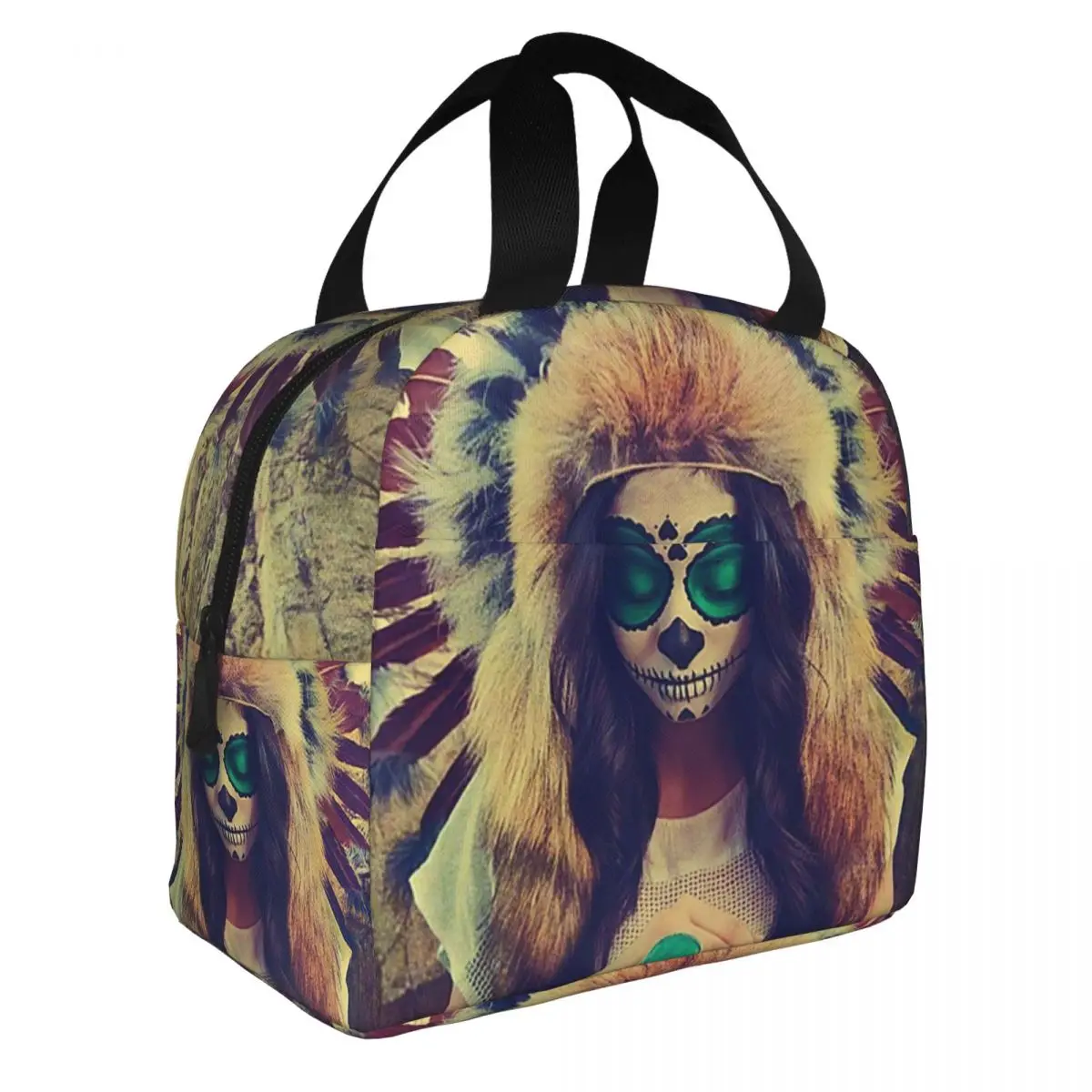 

Sugar Skull Lunch Bento Bags Portable Aluminum Foil thickened Thermal Cloth Lunch Bag for Women Men Boy