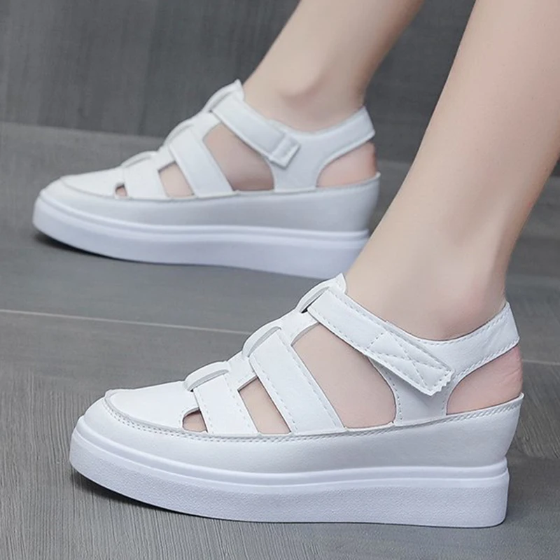 

New Wedges Heels Platform Sandals Women Hollow Out Pu Leather Gladiator Sandals Woman Summer Thick Sole Sandalias Mujer