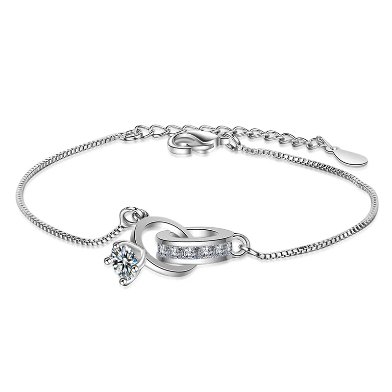

Women Fashion Zirconia Chains Bracelets With "Ring" Shaped Charm For Girl Friend Trendy Unique Platinum Bracelets Bangle Jewelry