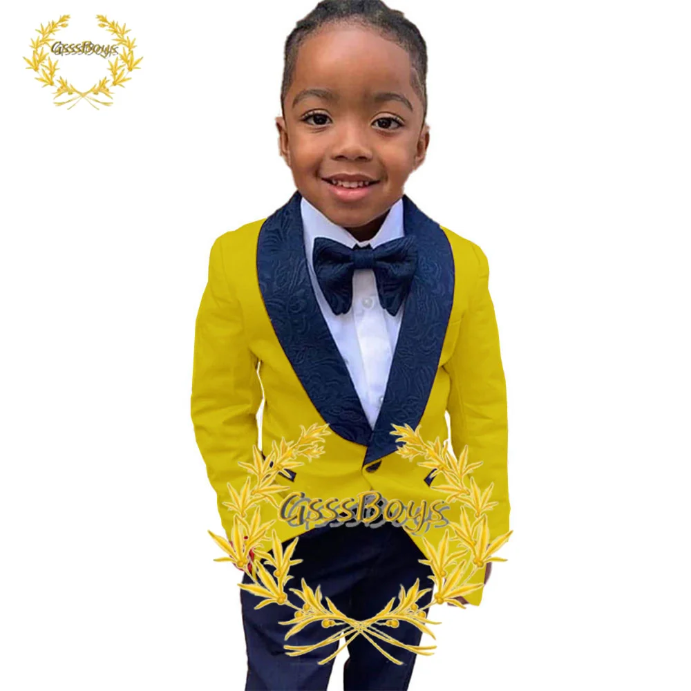 Suits For Boys Wedding Tuxedo Shawl Collar Jacquard Pictures Formal Party Dress Kids Blazer Pants 2 Piece костюм для мальчика