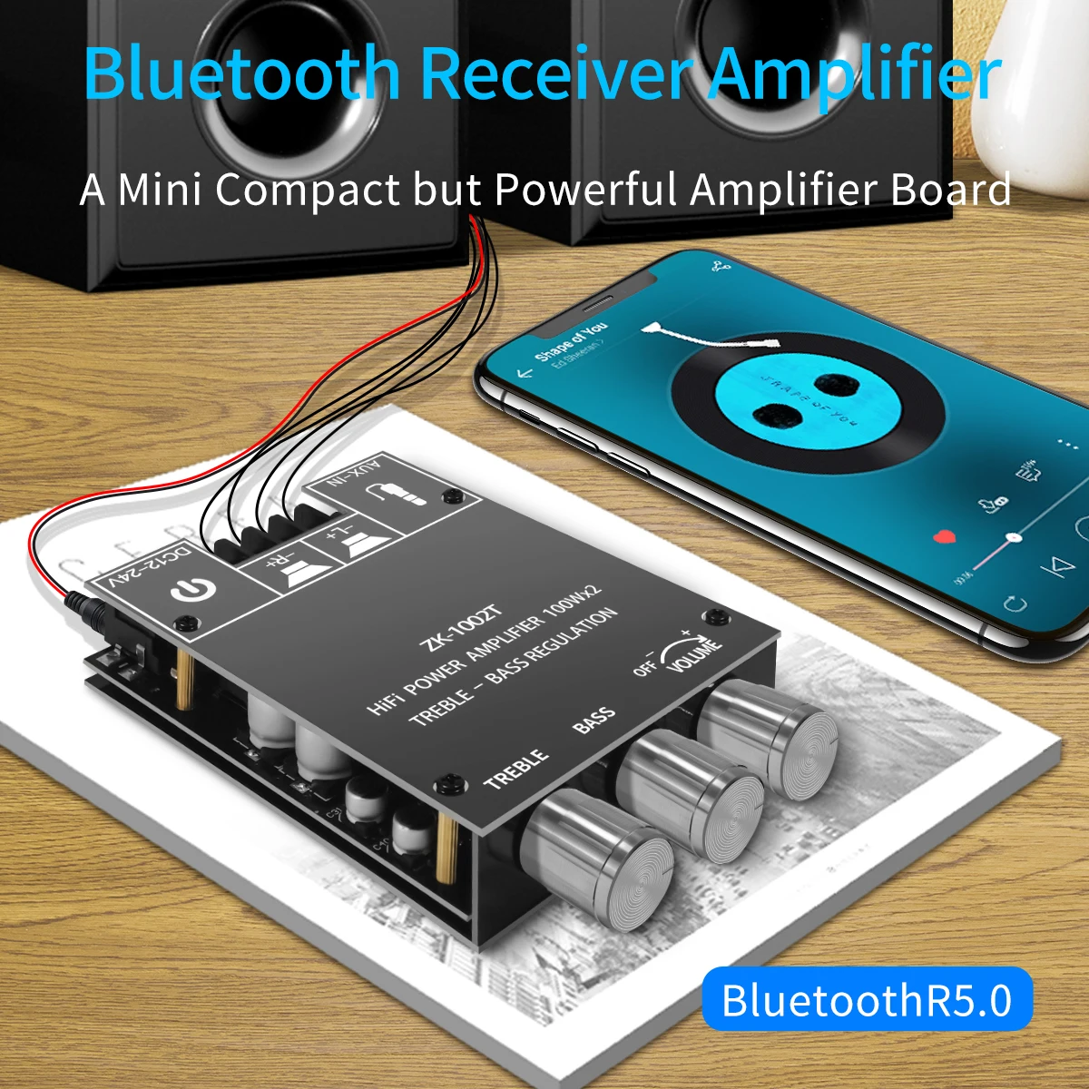 ZK-1002T TPA3116D2 Bluetooth 5 0 панель усилителя сабвуфера 2*100 Вт 2 каналов Высокая мощность