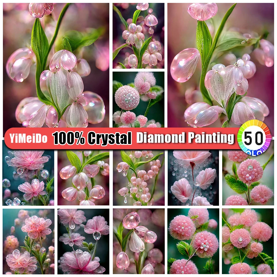 

YiMeiDo Dreamy Water Drop Flower 100% Round Crystal Diamond Painting Kit Dandelion Diamond Embroidery Rose DIY Mosaic Home Decor
