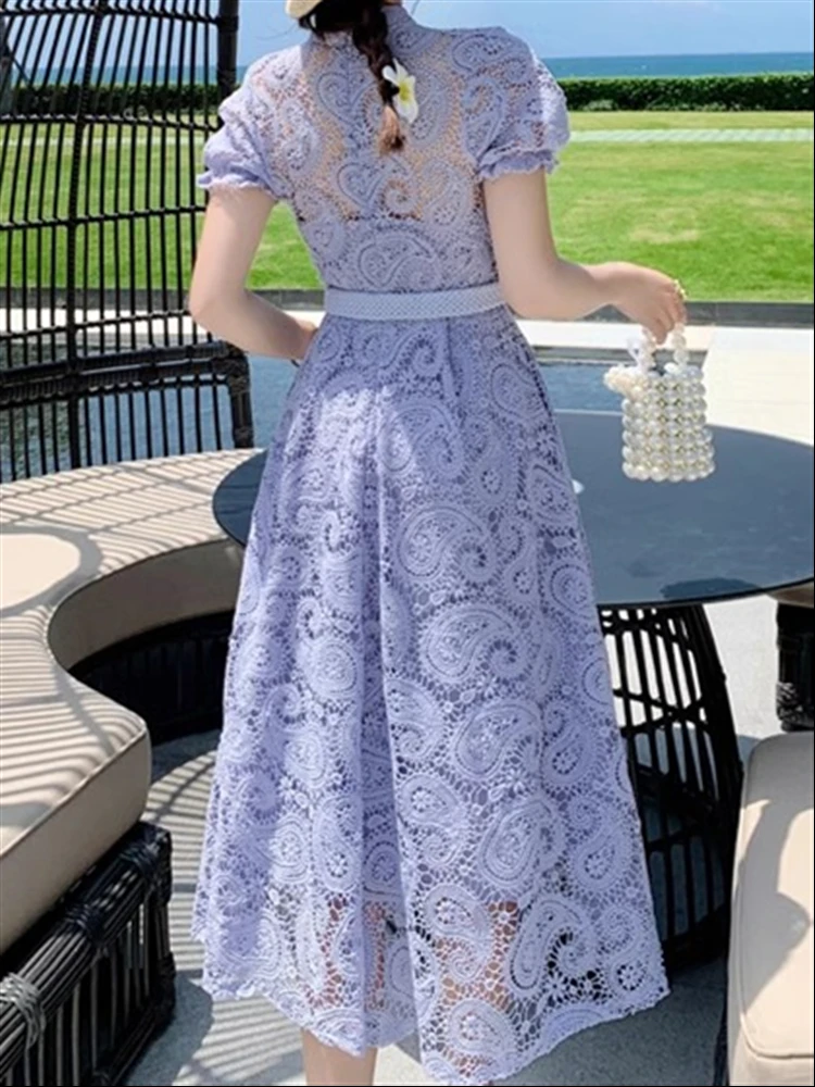 Женское кружевное платье в стиле бохо элегантное винтажное однотонное