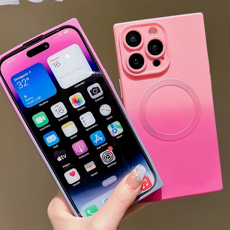 

New Luxurious Square Magsafe Phone Case For IPhone 11 12 13 14 Pro Max Plus Magnetic Suction Wireless Charging Induction Cover