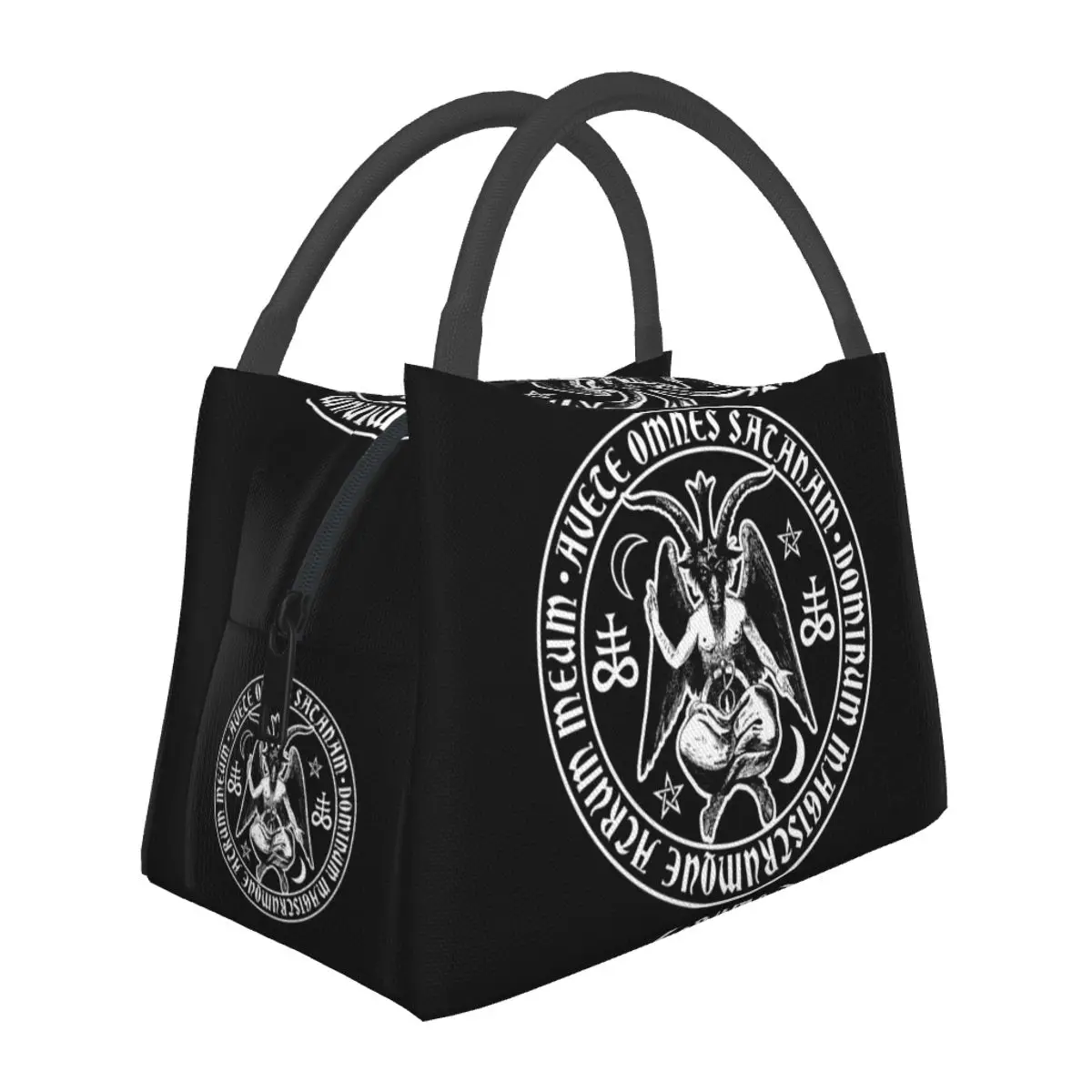 

Baphomet And Satanic Crosses Lunch Bag Hail Satan Lunch Box Office Portable Zipper Cooler Bag Oxford Print Thermal Tote Handbags