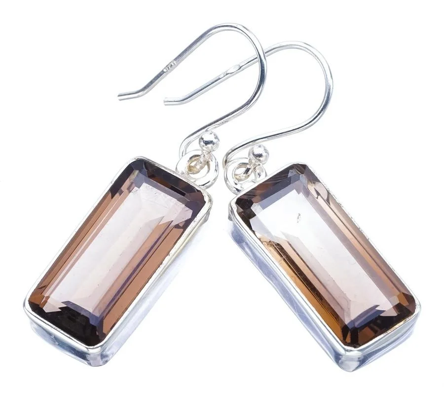 

StarGems Smoky Quartz ручной работы 925 пробы серебряные серьги 1,5 "F5885
