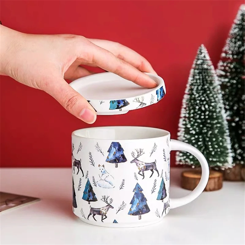 

430ML Creative Ceramic Milk Mug Breakfast Cups Nordic Ins Style with Lid Water Espresso Coffee Drinks Wine Cup Christmas Gift