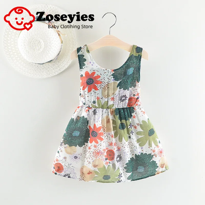 

Baby Dress Summer New Style Girls' Sleeveless Dress Rural Style Girls' Clothing+Free Straw Hat (0-3 Years Old)