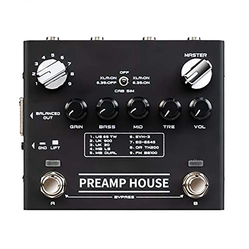 

Preamp House Guitar Multi Effect Pedal 18 Tones 9 AMPs Preamp Simulator With Distortion & Clean Dual Channel True Bypass