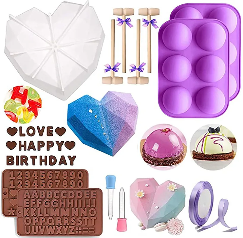 

Creative Silicone Chocolate Mold Set DIY Cake Accessories Molds Diamond Heart Digital Letter Ice Tray Fondant Chocolate Mold