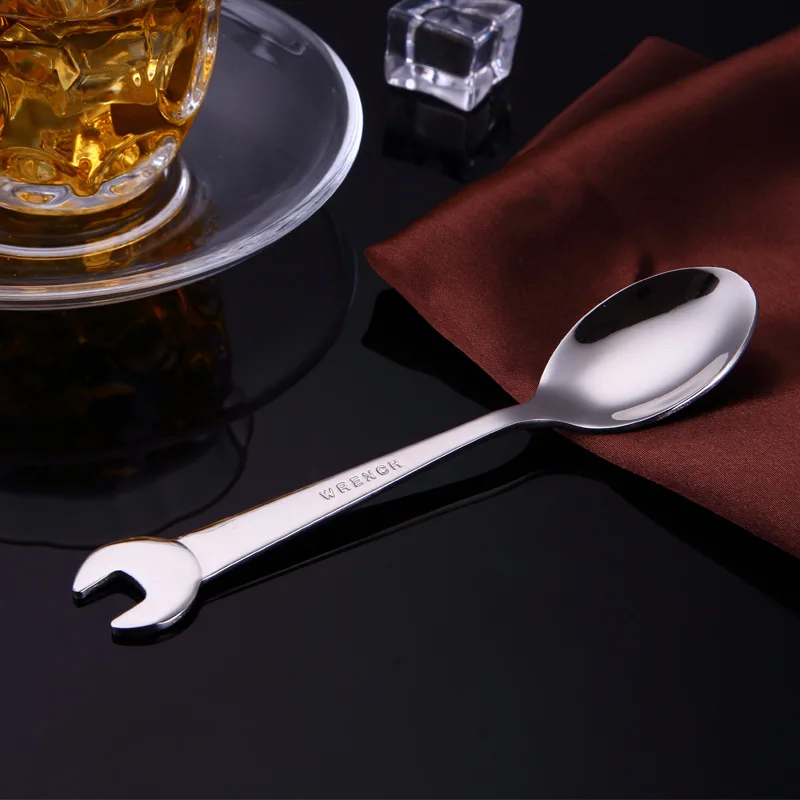 

2Pcs Wrench Shape Tableware Fork Spoon Gift Fruit Dessrt Salad Forks Home Kitchen Stainless Steel Cutlery