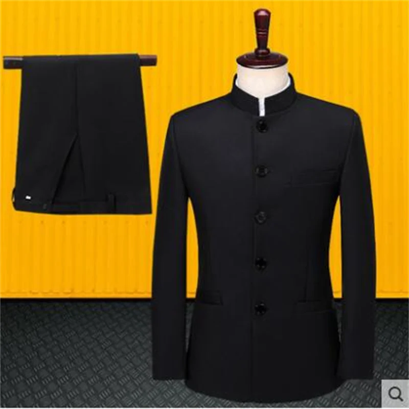 Blazer men Chinese tunic suit set with pants mens wedding suits black singer Chinese style stage clothing formal dress B578