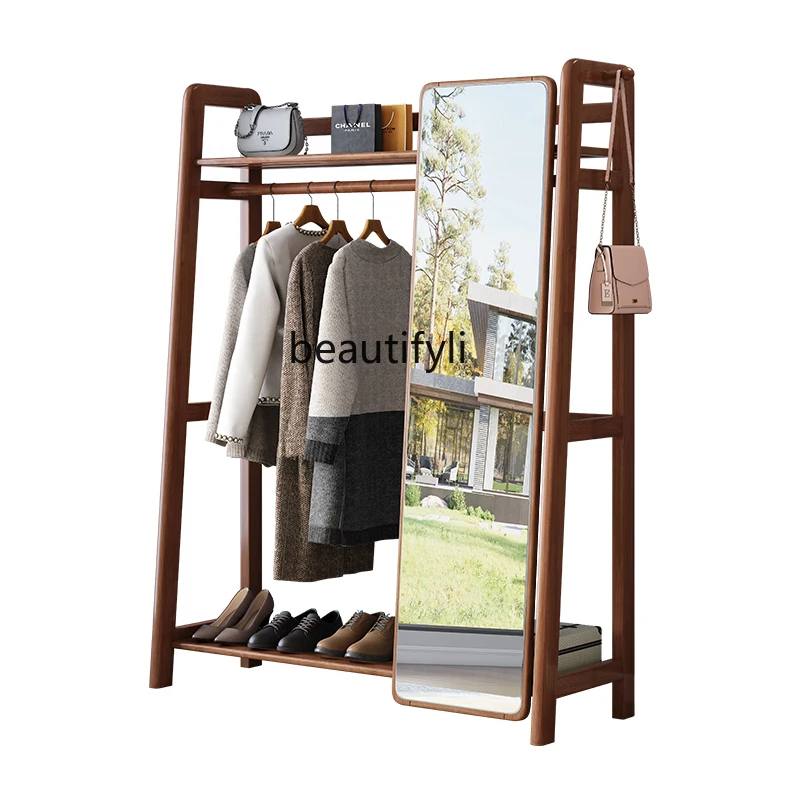 

LBX Dressing Mirror Floor Mirror Coat Rack Integrated Household Solid Wood Modern Simple and Light Luxury Clothes Rack