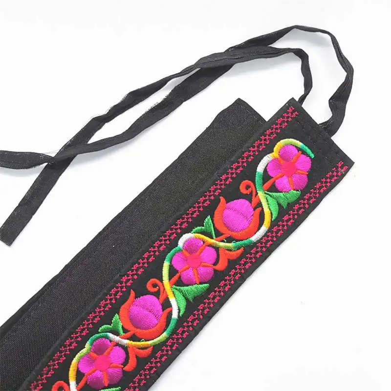 

C47 China Miao Tribal Embroidered Decor Belt Cotton Multi Flowers