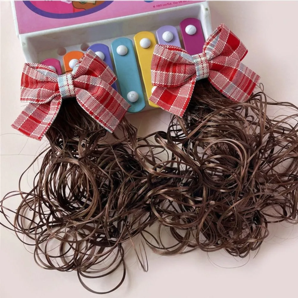 

Детские удлинители волос Принцесса детские головные уборы Милая пушистая детская заколка для волос парик с бантом для девочек длинные вьющиеся искусственные заколки для волос