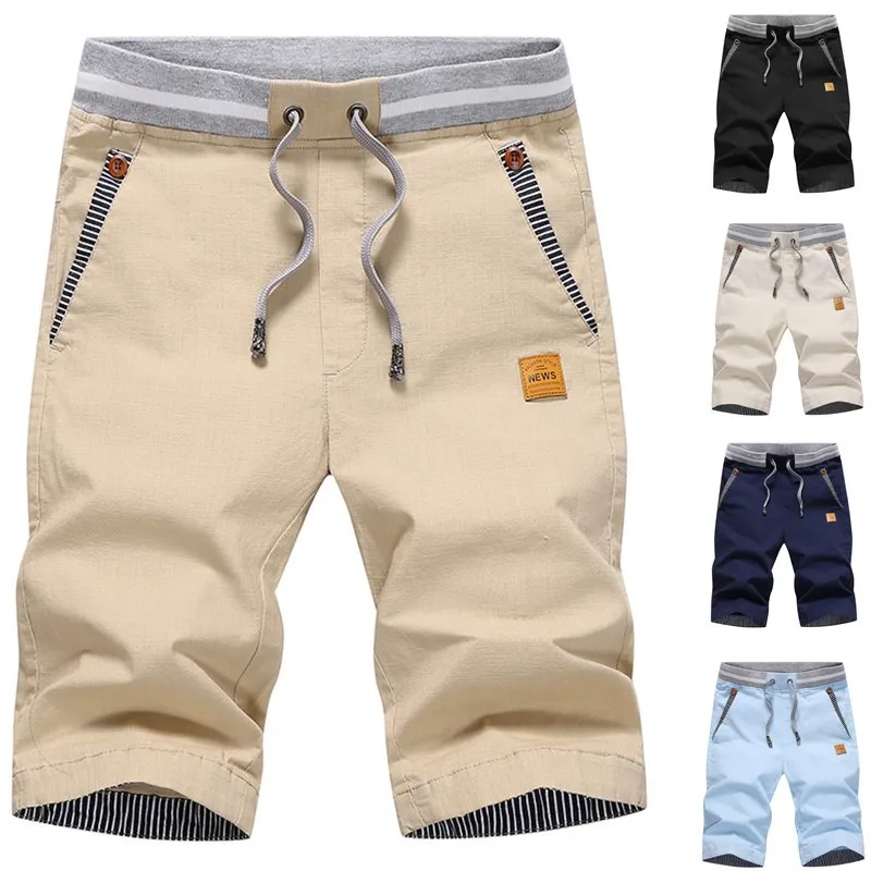

Men's Shorts 2023 Hot Sale Summer Casual Cotton Fashion Style Male Drawstring Elastic Waist Breeches Beach Shorts