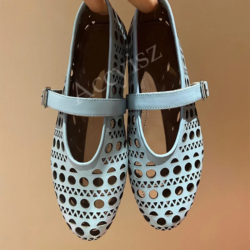 

Лоферы женские из натуральной кожи, балетки на плоской подошве, с круглым носком, с вырезами, с ремешком и пряжкой, летняя обувь для прогулок