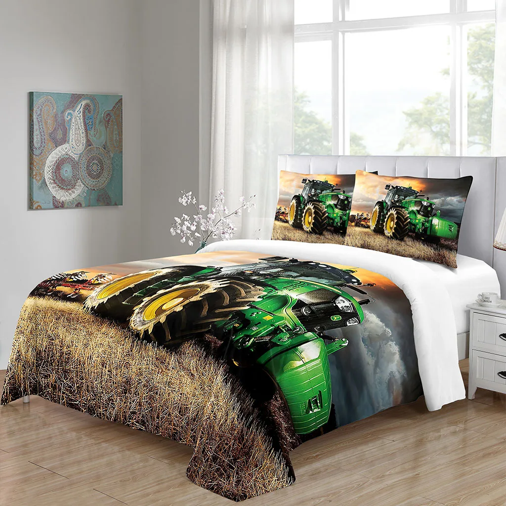 

3D Print Bedding Set Twin Size Tractor Car Decor Comforter Cover Cool Track Duvet Cover Set 3pcs for Kids Boys Girls Car Print
