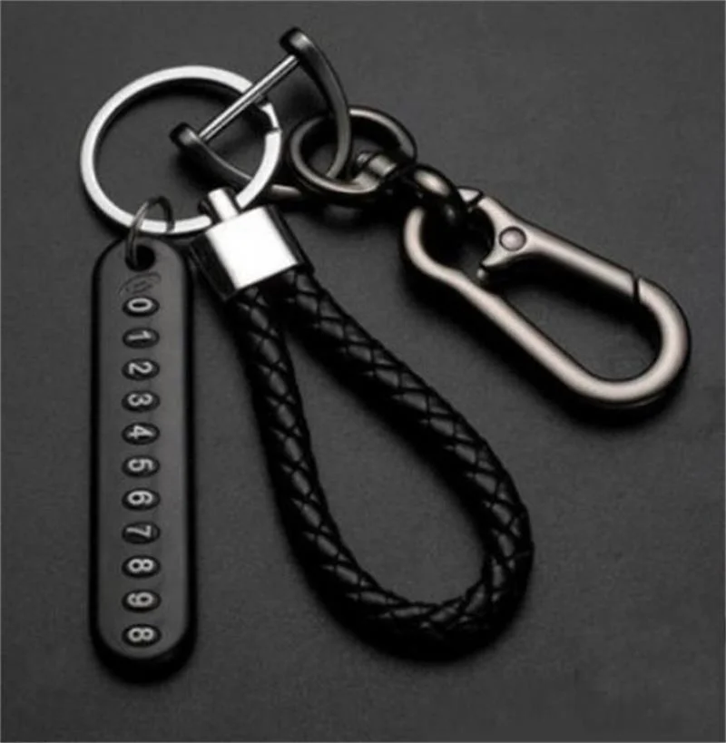 

Anti-Lost Car Keychains for Men Keyfob Pendant Split Rings Phone Number Card Keyring Auto Weave Rope Key Chain Car Accessories