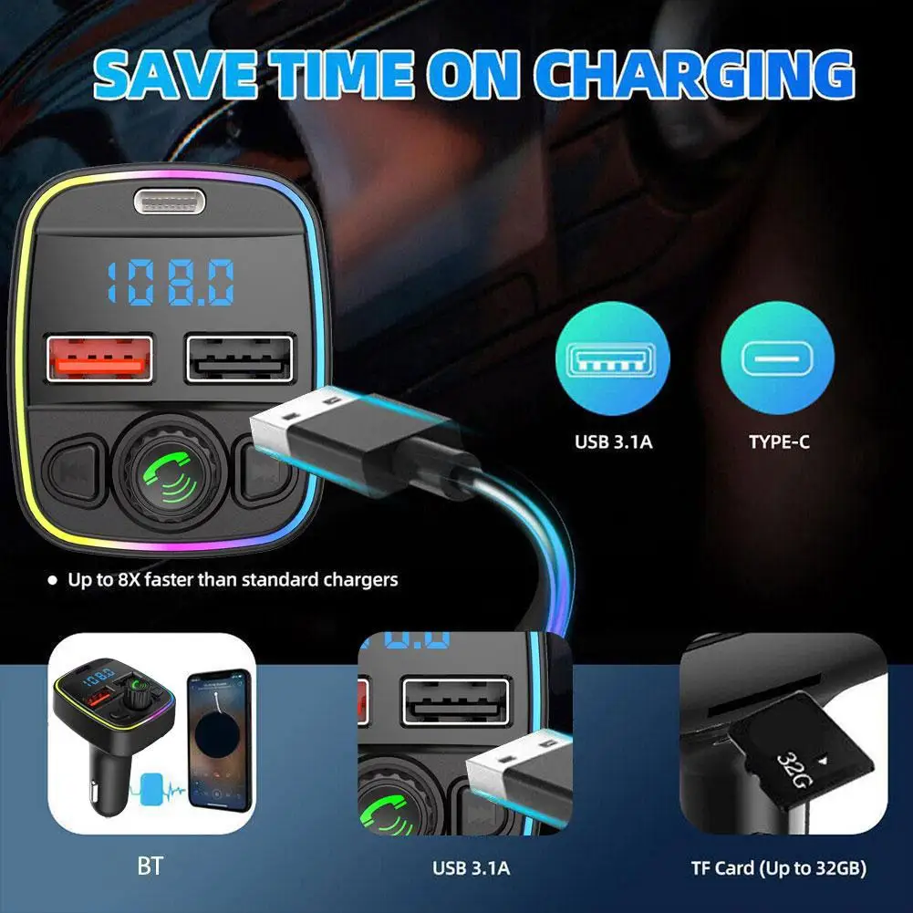 

Автомобильный MP3-плеер V9R9, Bluetooth-приемник, быстрая зарядка, USB-плеер, FM-радио, MP3, двойной, 12-24 В, синий, 1 шт.