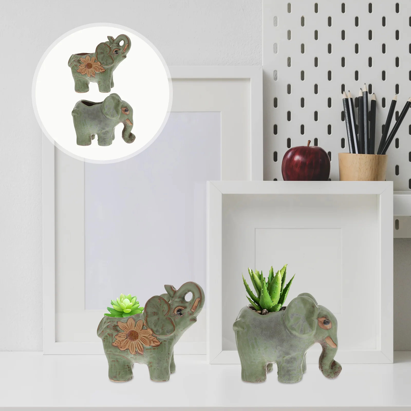 

2pc Vintage Ceramic Elephant Shaped Planter Pot Succulent Flower Pot for Home