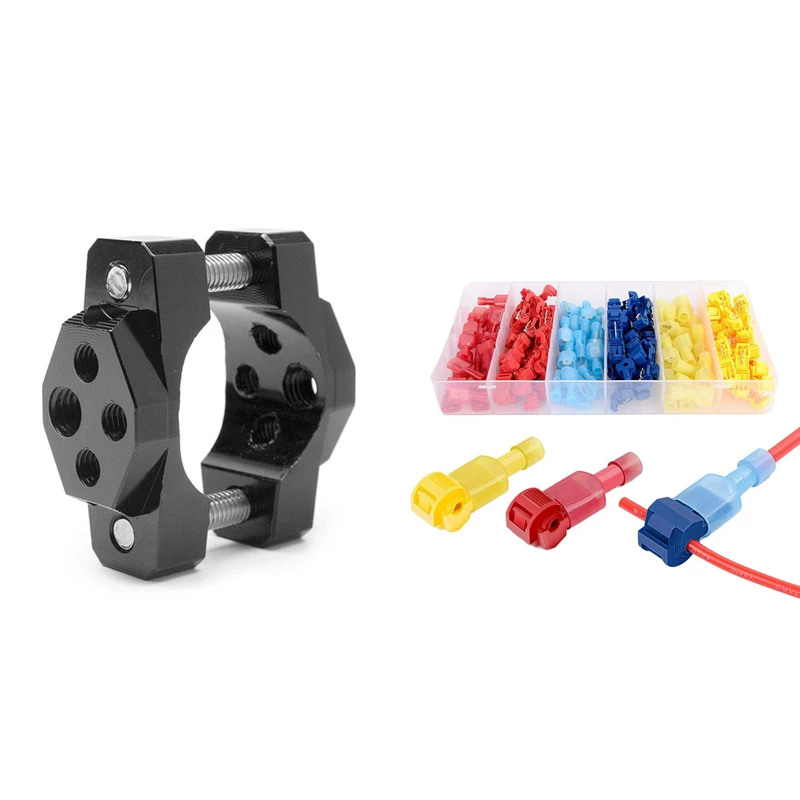 

120 Pcs Quick Splice Wire Terminals T-Tap Disconnects Kit & 1 Pcs Motorcycle Handlebar Clamp Spotlight Bracket