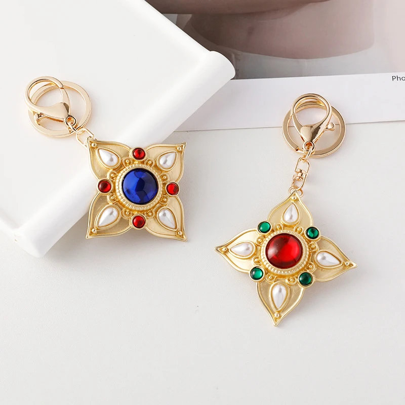 

Vintage Exquisite Women Sweet Court Style Keyring Daily Jewelry Colored Gemstones Pearls Stones Keychain Bag Car Pendant Gift