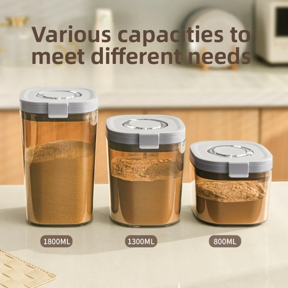 Фото Банка для кофейных зерен, банка для сухого молока, коробка 800 мл/1300 мл/1800 мл со скребком, ложкой, герметичная коробка для пищевых продуктов, многоразовый штабелируемый герметичный контейнер №4