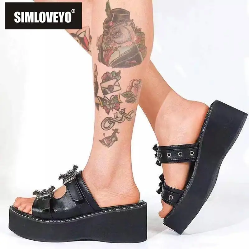 

Сандалии женские на платформе для косплея вампира, уютная модная обувь в готическом стиле, босоножки на танкетке, брендовые дизайнерские