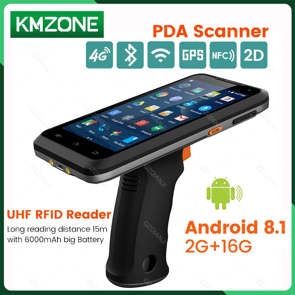 

5.5 inch PDA Android 8.1 Rugged Handle Grip 1D 2D Zebra Barcode Scanner WiFi 4G Bluetooth Data Collector with Pistol Grip GPS