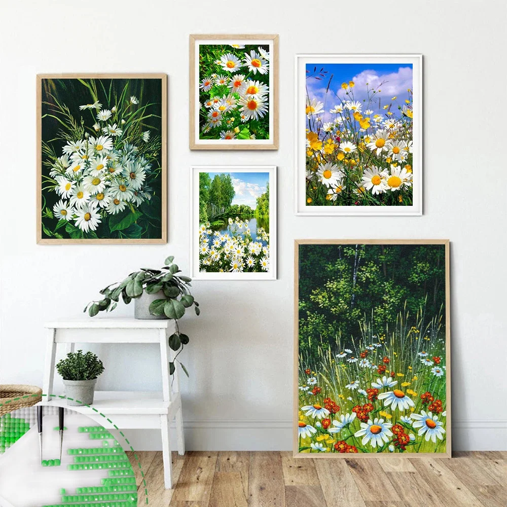

HUACAN Full Drill 5D Diamond Art Painting Flowers Daisy Embroidery Cross Stitch Kits Home Art Wall Stickers