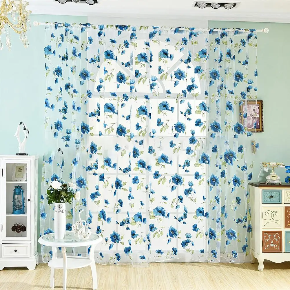 

Modern Printed Tulle Curtains for Living Room Bedroom Green Leaf Sheer Voile Curtain for Kitchen Window Screening Blinds Drapes