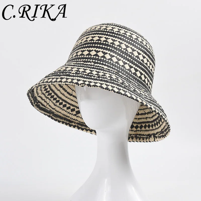 

2022 Foldable Crochet Bucket For Women Designer Luxury Striped Beach Hat Summer Sun UV Protection Hats Wholesale