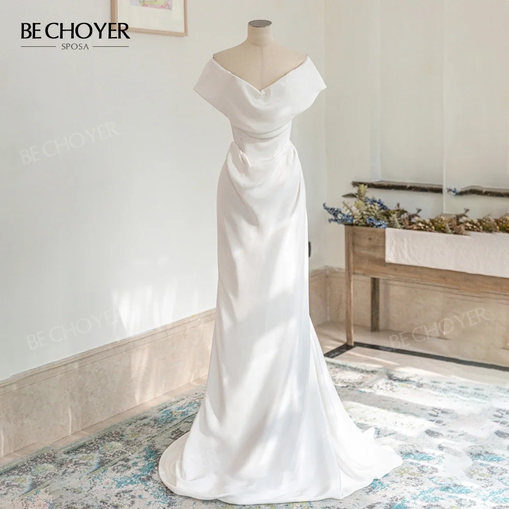 

Женское атласное платье-русалка без рукавов, винтажное свадебное платье с V-образным вырезом, со шлейфом, для принцессы, модель B425, 2023