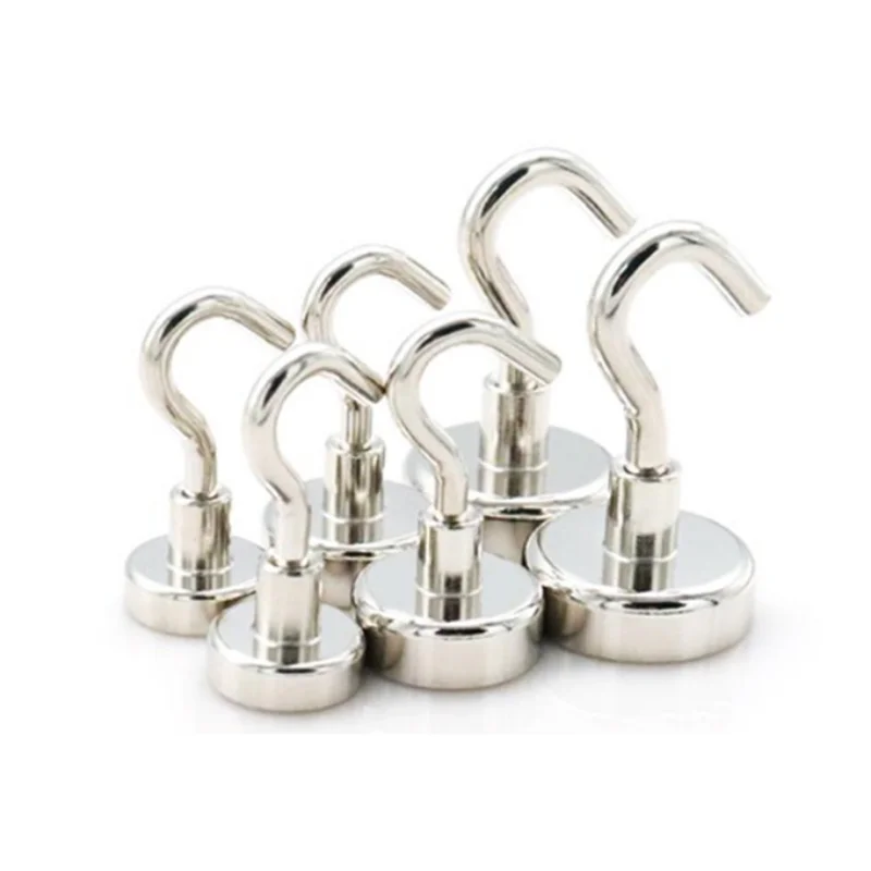 

5Pcs/10Pcs D12mm 16mm 20mm 25mm 32mm Magnetic Hooks Heavy Duty Wall Hooks Hanger Super Strong Neodymium Magnet Hooks Hardware
