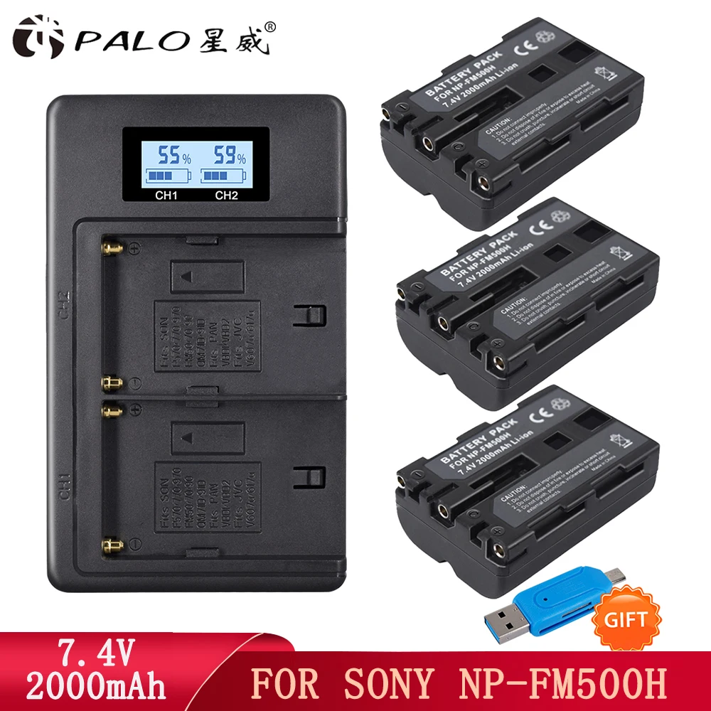 Аккумулятор PALO NP-FM500H NP FM500H NPFM500H + зарядное устройство с двумя USB и ЖК-дисплеем для Sony A57 A58 A65 A77 A99 A550 A560 A580 L50