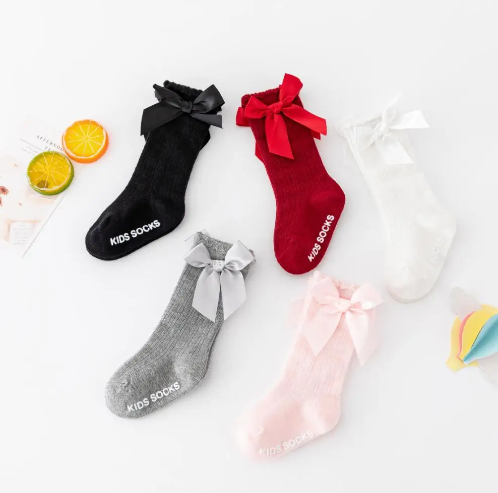 

Newborn Baby Girl Socks New Kids Bow Knee High Socks Toddler Soft Cotton Summer Bowknot Hollow Out Children Royal Princess Socks