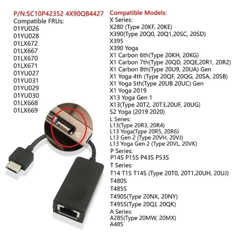 Кабельный ключ RJ45 Ethernet-адаптер Ethernet-разъем Замена сетевого адаптера для ноутбука
